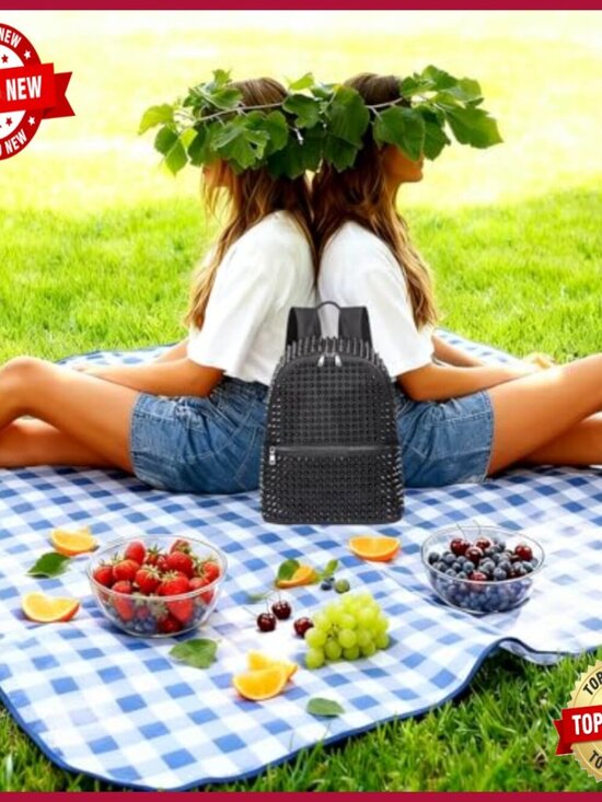 Large Studded Punk Backpack Canvas Daypack Travel Work Casual main image 4